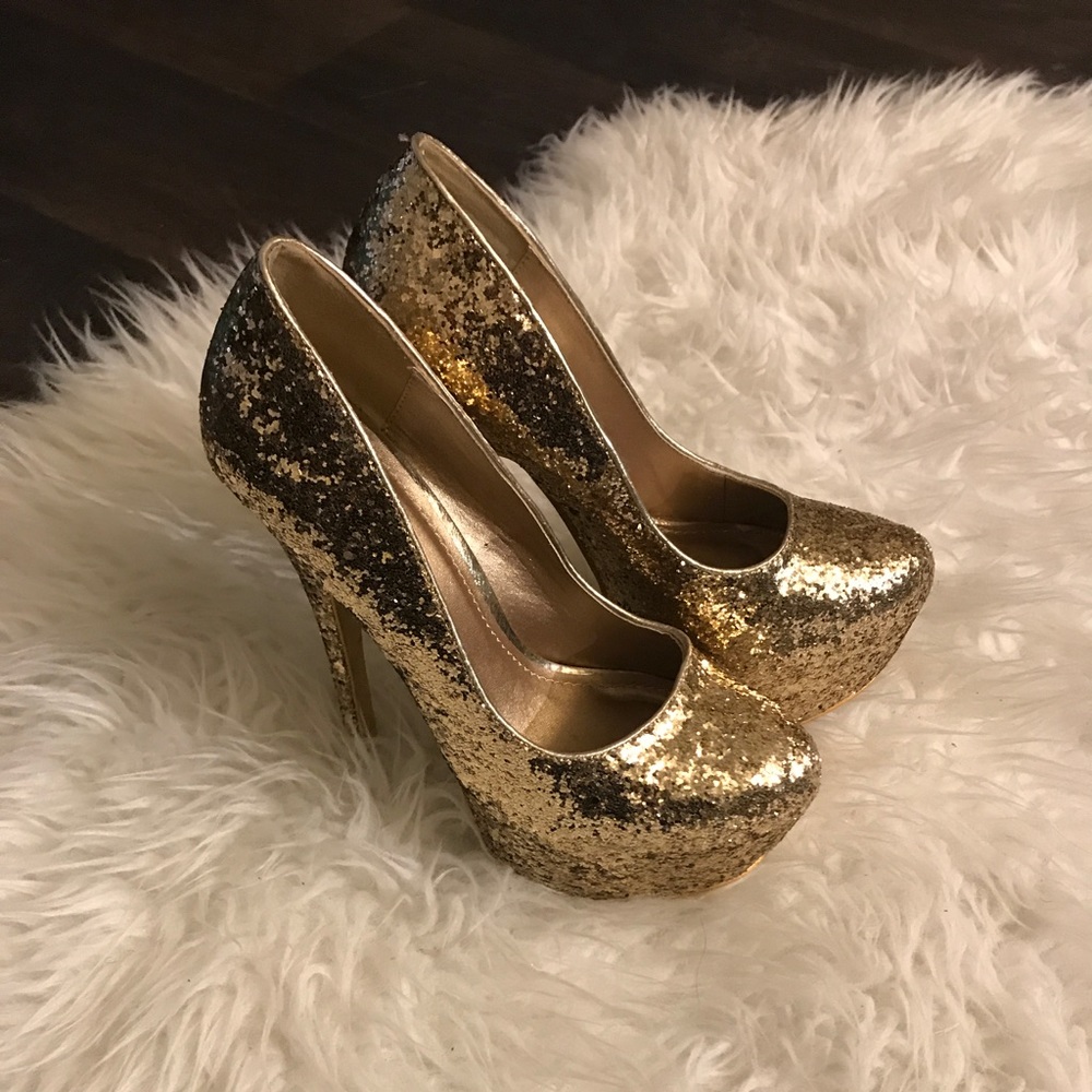 Gold sequin heels